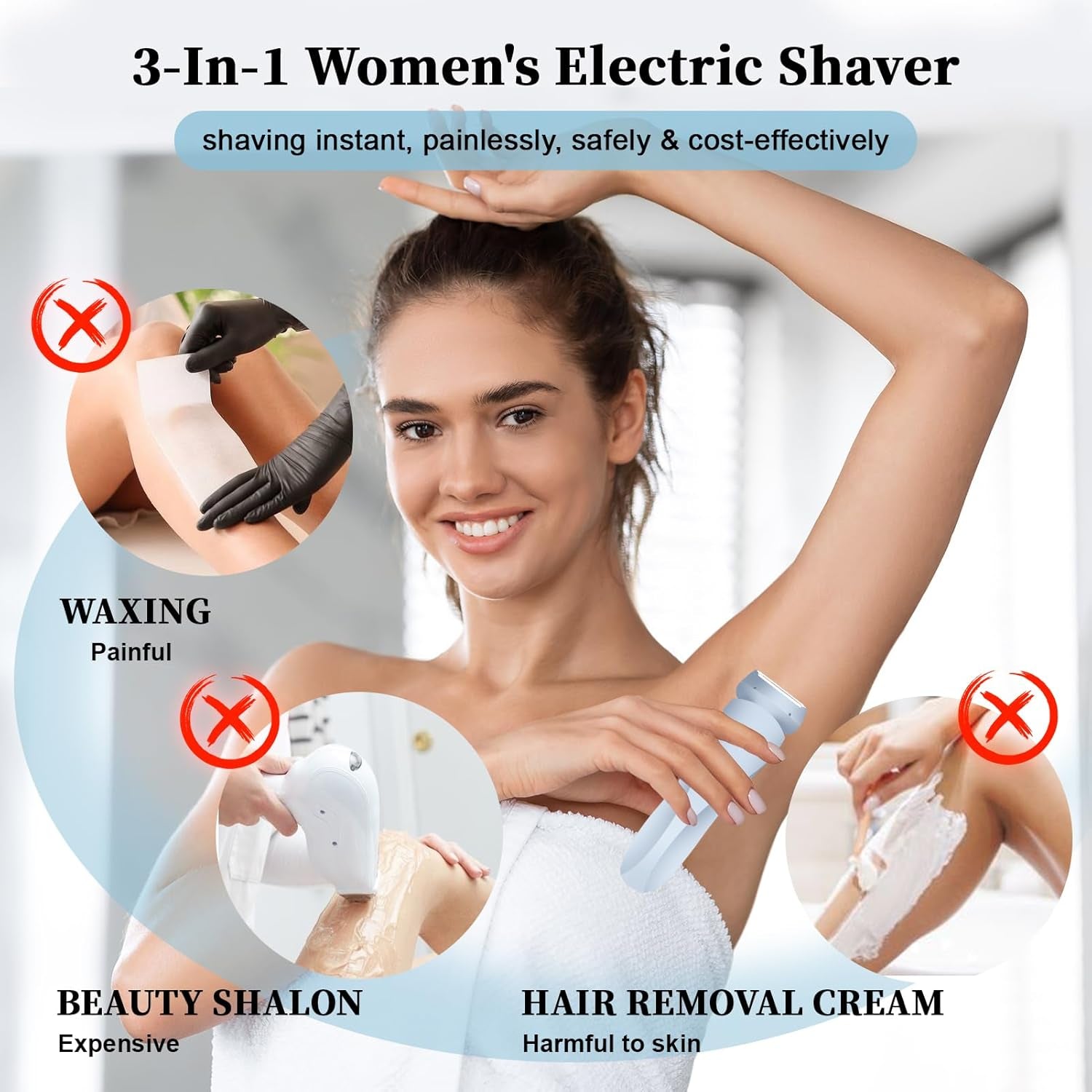 Electric Shaver Razors for Women 2-IN-1 Electric Razor for Womens Legs Underarm Face Pubic Hairs,Wet Dry Use Rechargeable Bikini Trimmer Hair Removal with Detachable Head,Painless IPX7 Waterproof Blue